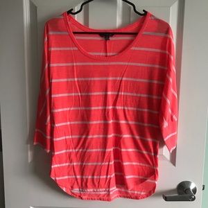 American Eagle 3/4 Sleeve Coral Striped Shirt